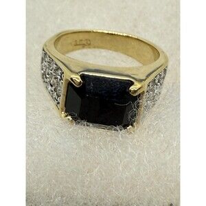 Ring 18K G. E. GOLD ELECTROPLATE American Ring Co A Size 6.5 Onyx Like Stone